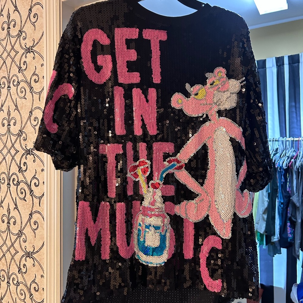 Pink panther black sequin mini dress